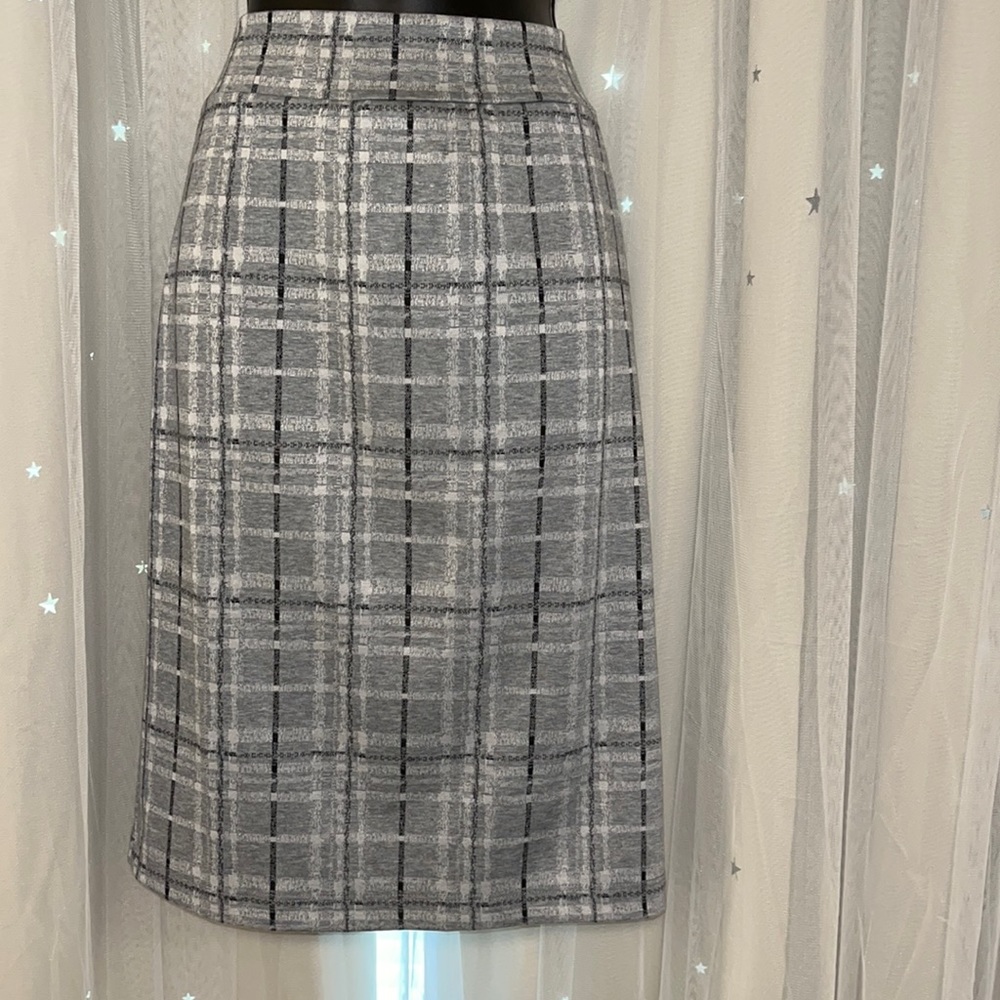 Grey Plaid knit midi skirt ReneeC. Arwen Size XL #10171